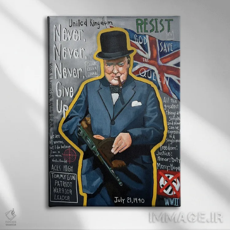 تابلو دکوراتیو گرافیتی وینستون چرچیل اثر دیویدای هیندز - نمای روبهرو روی دیوار