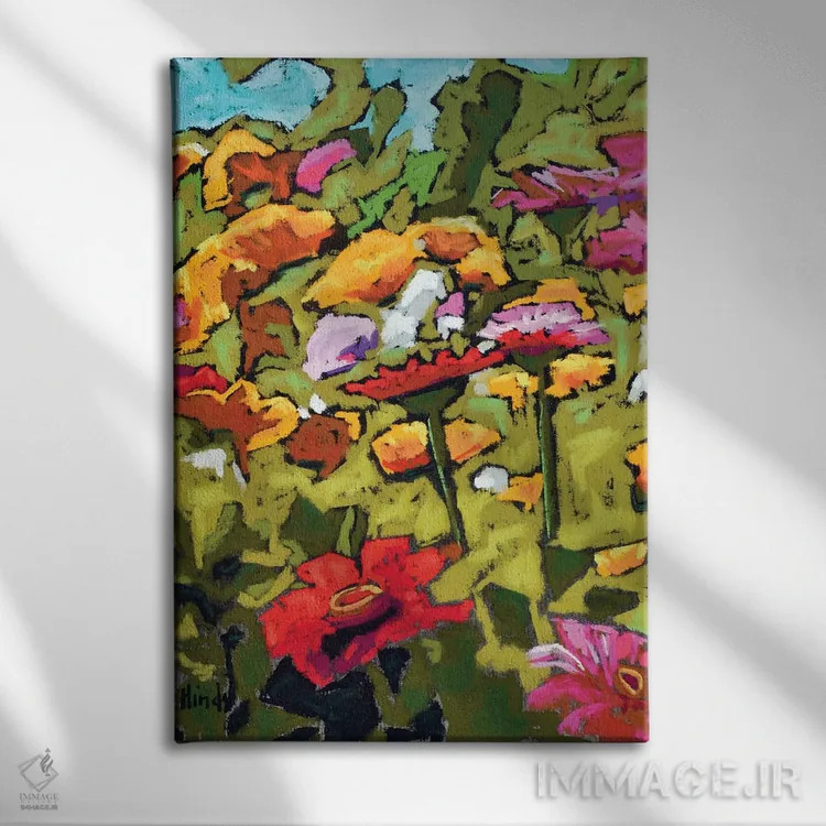 تابلو انتزاعی زینیاها اثر دیویدای هیندز - نمای روبهرو روی دیوار