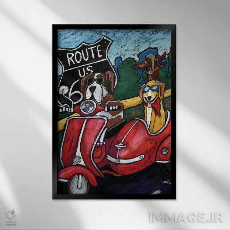 تابلو دکوراتیو سرگرمی در مسیر جاده ۶۶ II اثر دیویدای هیندز - نمای قابدار مشکی