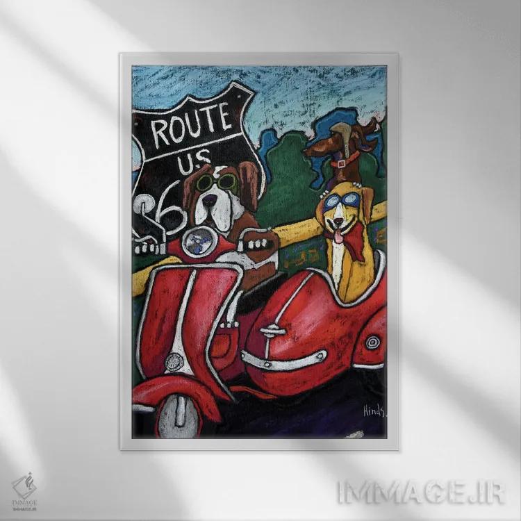 تابلو دکوراتیو سرگرمی در مسیر جاده ۶۶ II اثر دیویدای هیندز - نمای قابدار سفید