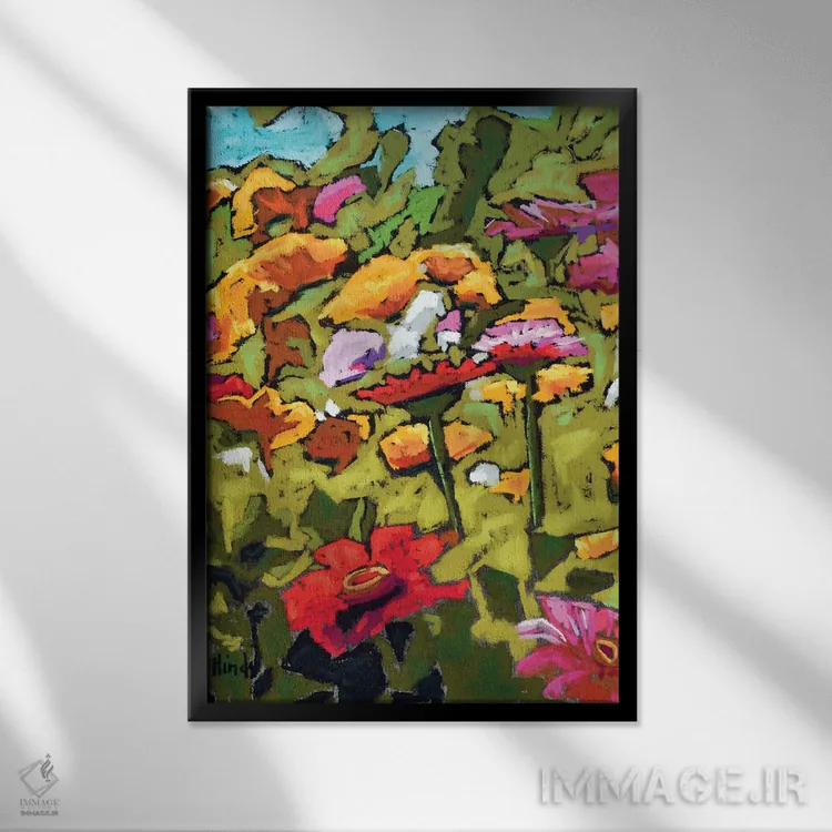 تابلو انتزاعی زینیاها اثر دیویدای هیندز - نمای قابدار مشکی