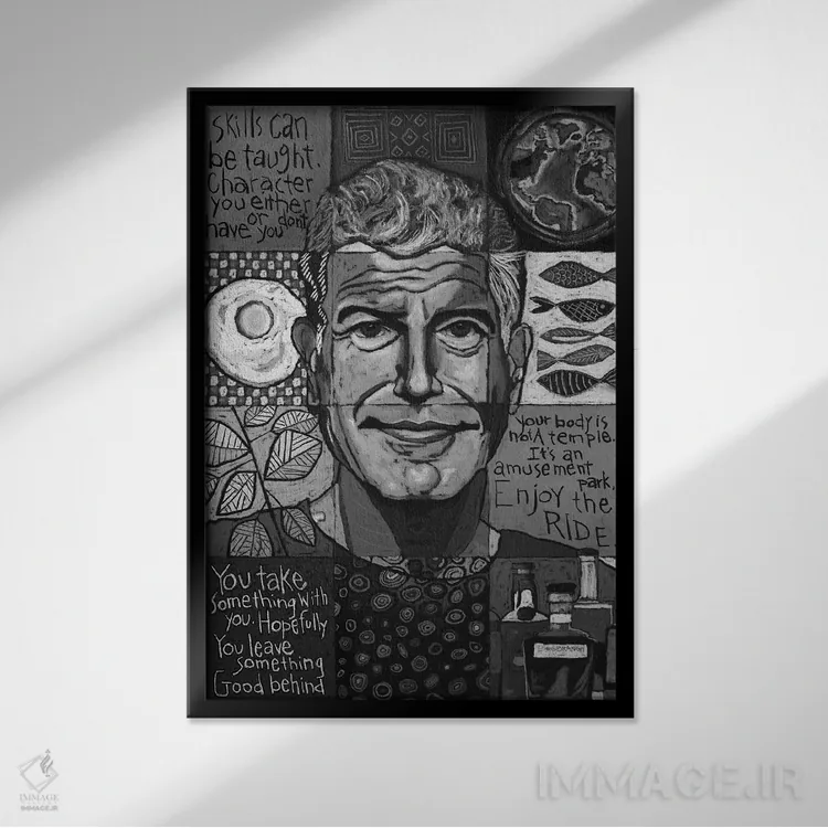 تابلو دکوراتیو کلاژ آنتونی بورباور اثر دیویدای هیندز - نمای قابدار مشکی