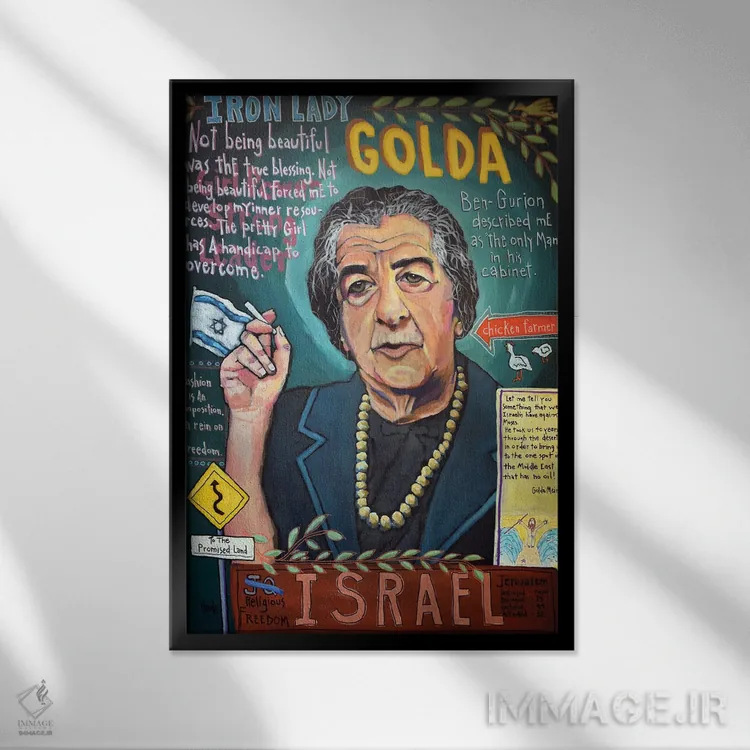 تابلو دکوراتیو گرافیتی گلدا مایر اثر دیویدای هیندز - نمای قابدار مشکی