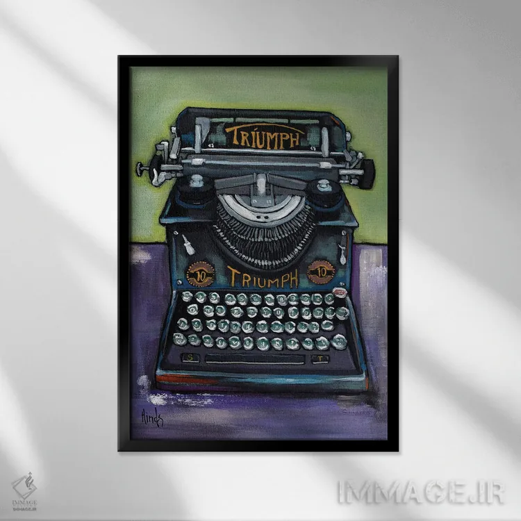 تابلو دکوراتیو ماشین تایپ قدیمی Triumph اثر دیویدای هیندز - نمای قابدار مشکی