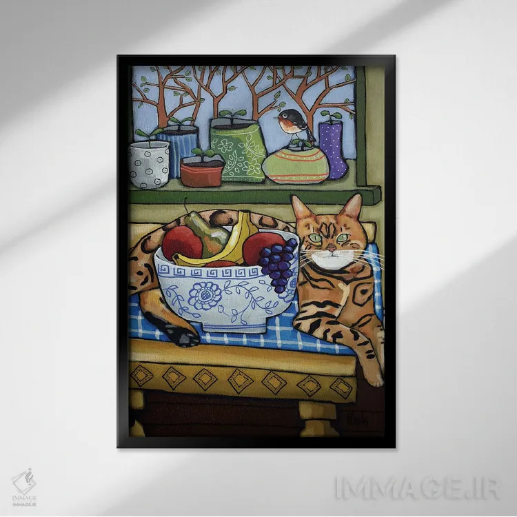 تابلو دکوراتیو گربه بنگال اثر دیویدای هیندز - نمای قابدار مشکی