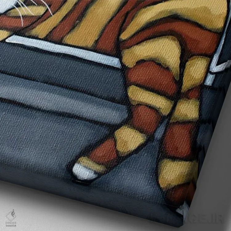 تابلو دکوراتیو گربه خوابیده روی لبه پنجره اثر دیویدای هیندز - نمای نزدیک بافت بوم