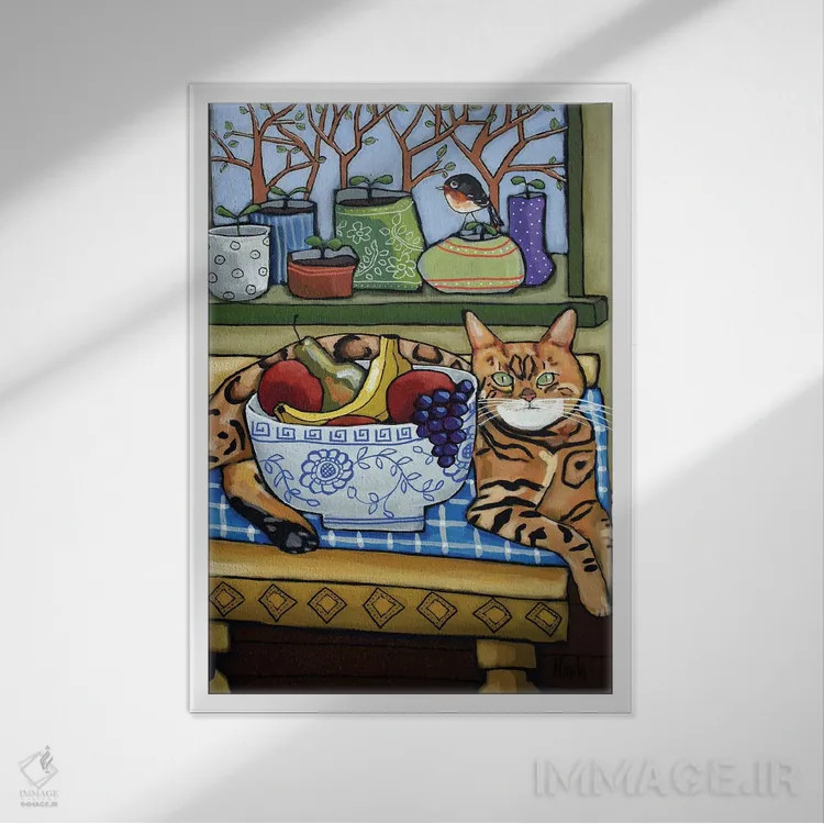 تابلو دکوراتیو گربه بنگال اثر دیویدای هیندز - نمای قابدار سفید