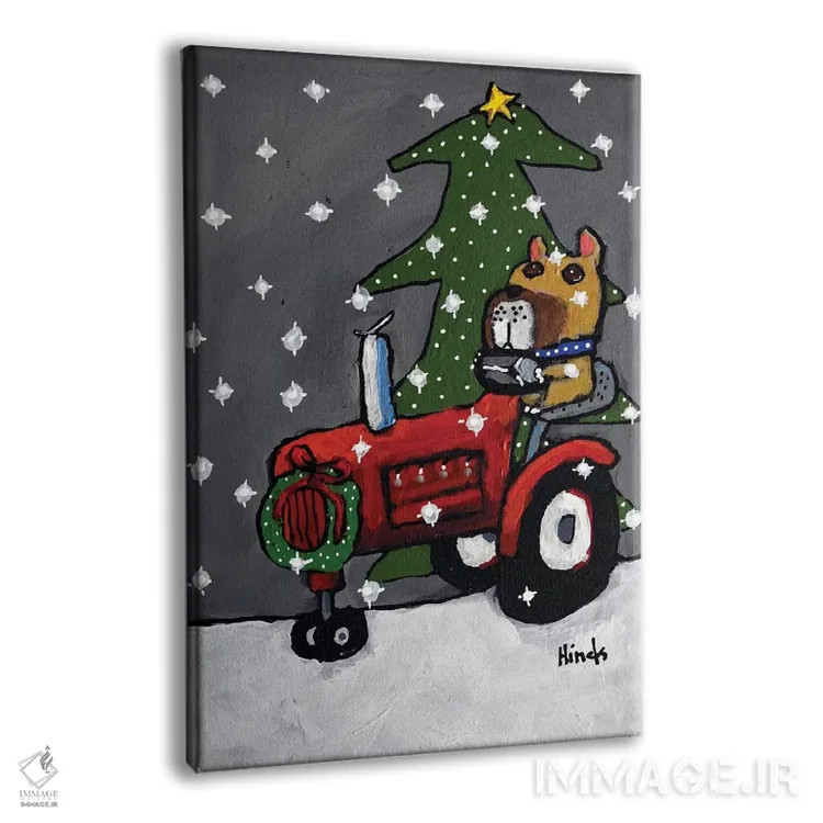 تابلو دکوراتیو سگ کریسمسی و تراکتور اثر دیویدای هیندز - نمای پرسپکتیو محصول