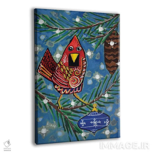 تابلو دکوراتیو پرنده قرمز کریسمسی اثر دیویدای هیندز - نمای پرسپکتیو محصول