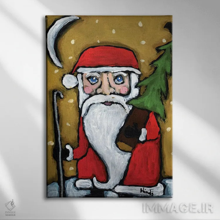 تابلو دکوراتیو درخت کریسمس بابانوئل اثر دیویدای هیندز - نمای روبهرو روی دیوار