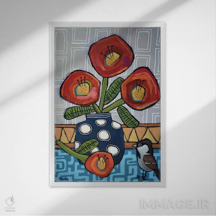 تابلو دکوراتیو گنجشک در هزارتو اثر دیویدای هیندز - نمای قابدار سفید