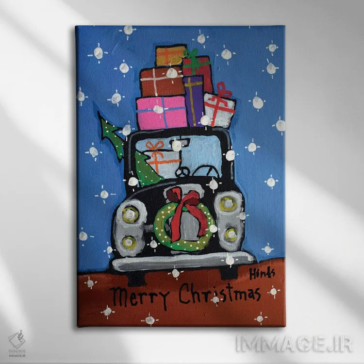 تابلو دکوراتیو کریسمس مبارک، داریم می آییم اثر دیویدای هیندز - نمای روبهرو روی دیوار