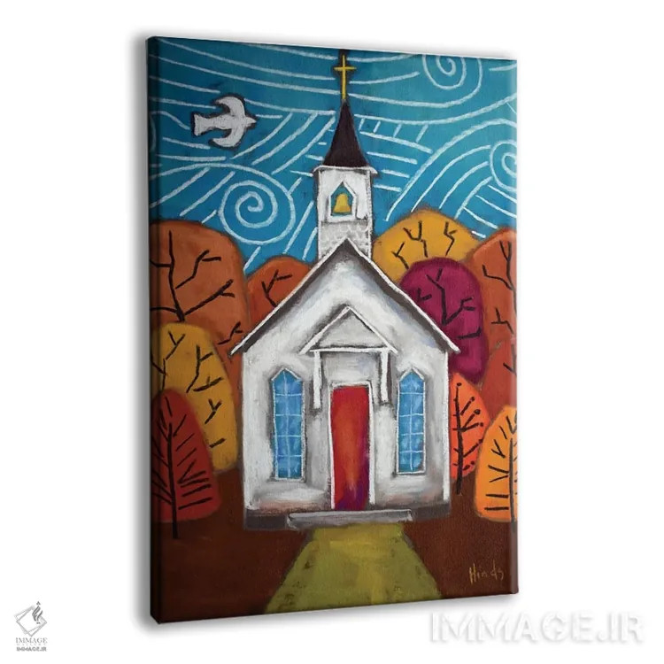 تابلو دکوراتیو کلیسای رنگ های پاییزی اثر دیویدای هیندز - نمای پرسپکتیو محصول