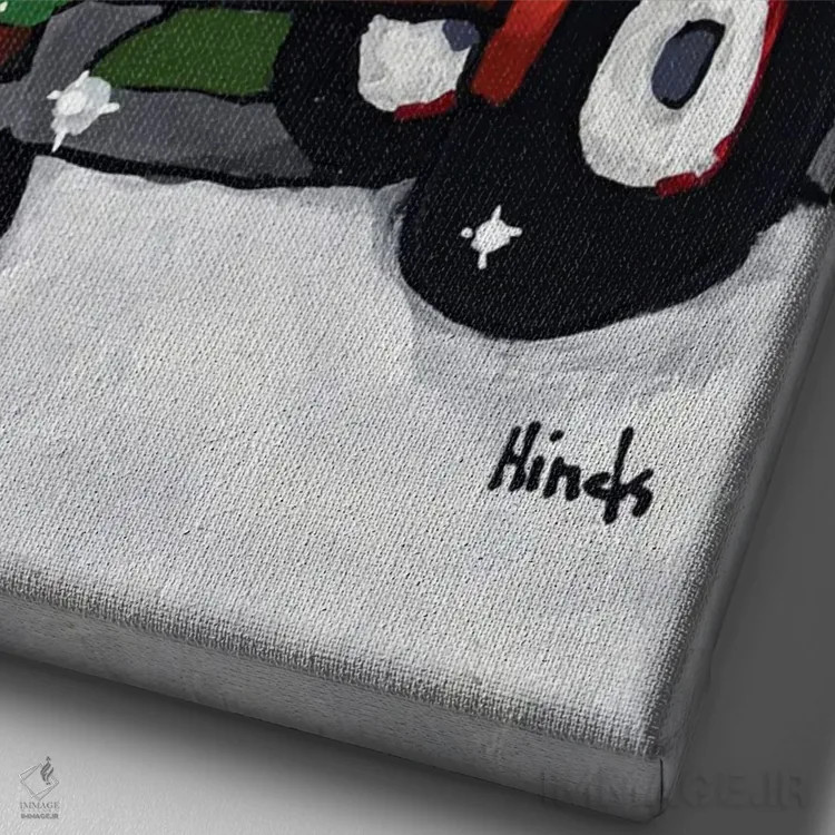 تابلو دکوراتیو سگ کریسمسی و تراکتور اثر دیویدای هیندز - نمای نزدیک بافت بوم