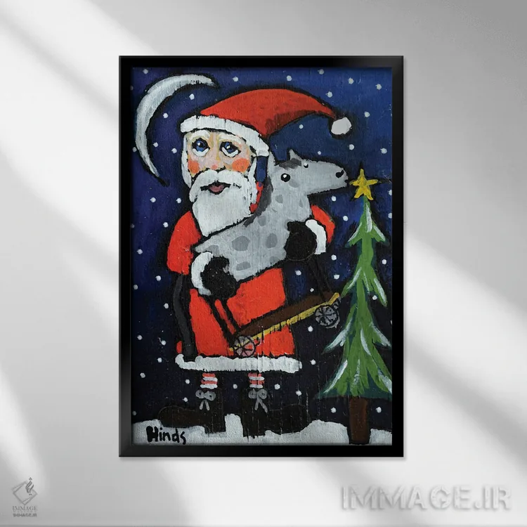 تابلو دکوراتیو اسب بازی بابانوئل اثر دیویدای هیندز - نمای قابدار مشکی