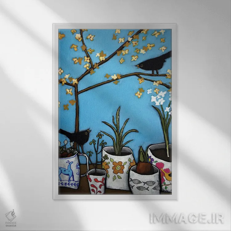 تابلو دکوراتیو جوجه های پرحرف اثر دیویدای هیندز - نمای قابدار سفید