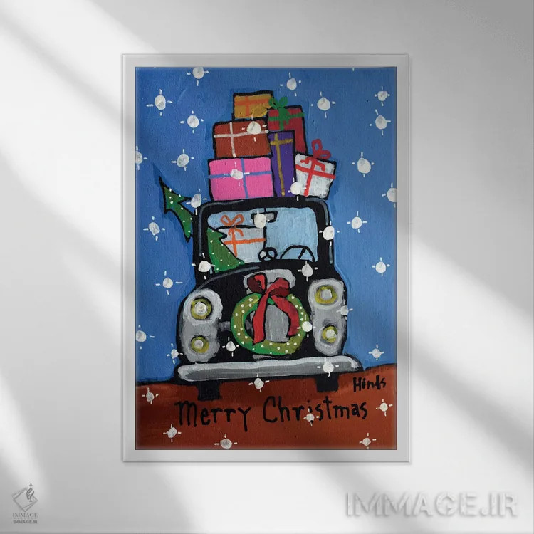 تابلو دکوراتیو کریسمس مبارک، داریم می آییم اثر دیویدای هیندز - نمای قابدار سفید