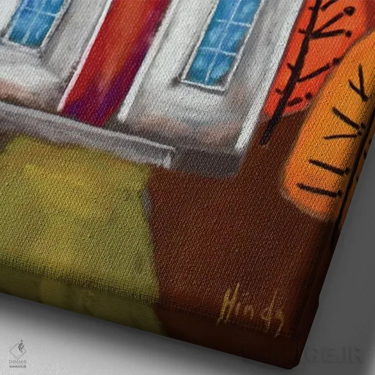 تابلو دکوراتیو کلیسای رنگ های پاییزی اثر دیویدای هیندز - نمای نزدیک بافت بوم