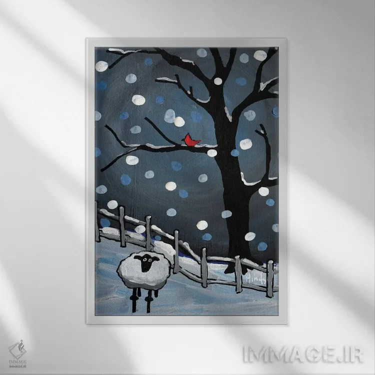 تابلو دکوراتیو گوسفند زمستانی اثر دیویدای هیندز - نمای قابدار سفید