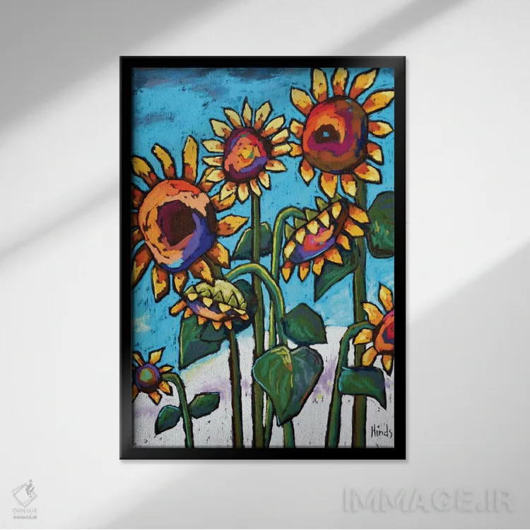 تابلو دکوراتیو لذت آفتابگردان اثر دیویدای هیندز - نمای قابدار مشکی
