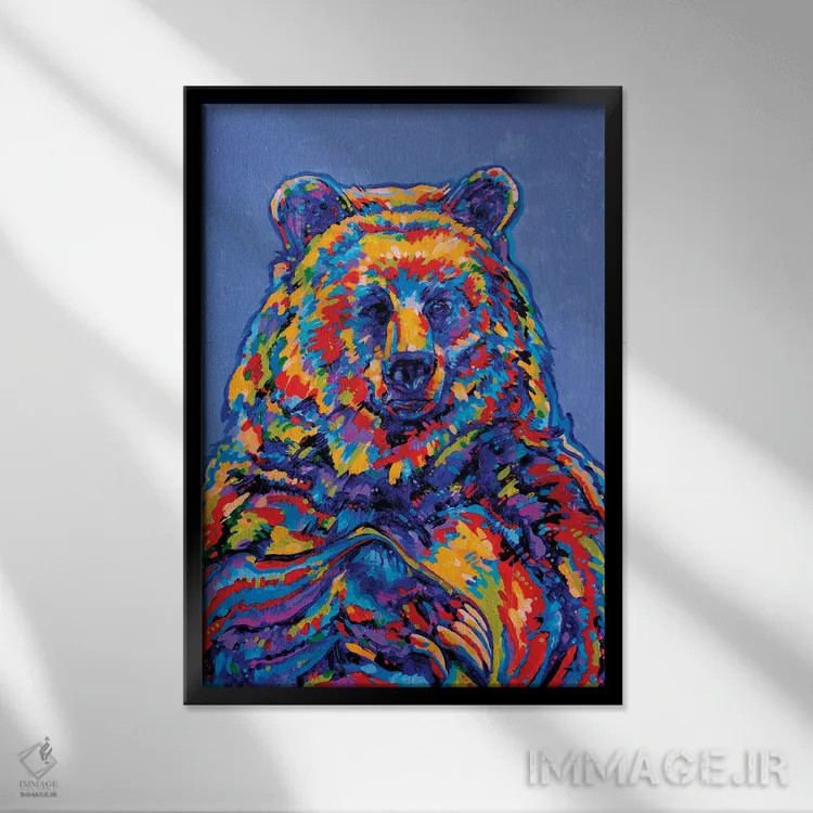 تابلو دکوراتیو خرس بودا اثر دریک هیگینز - نمای قابدار مشکی