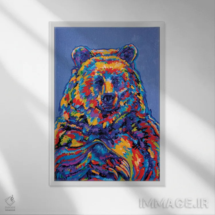 تابلو دکوراتیو خرس بودا اثر دریک هیگینز - نمای قابدار سفید