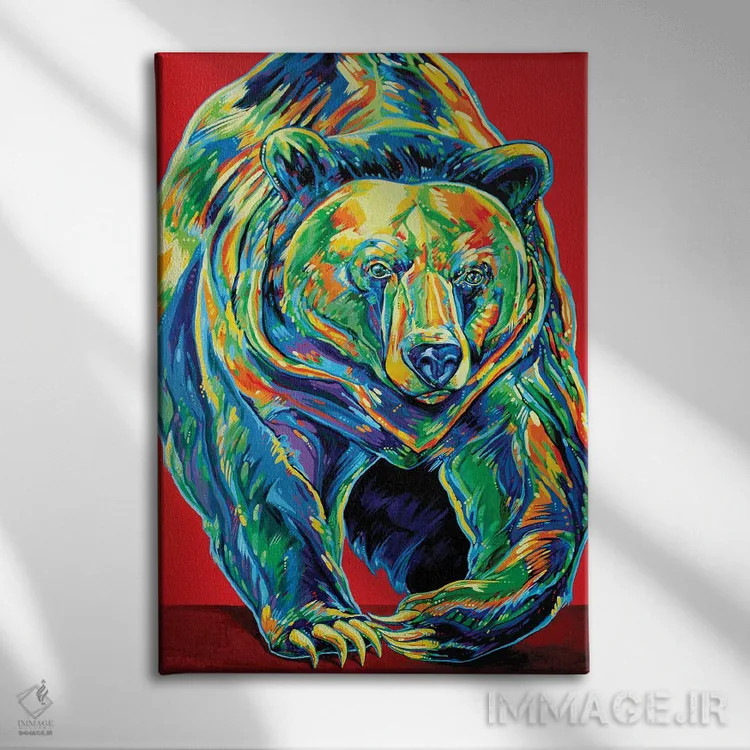 تابلو دکوراتیو خرس گریزلی در حرکت اثر دریک هیگینز - نمای روبهرو روی دیوار