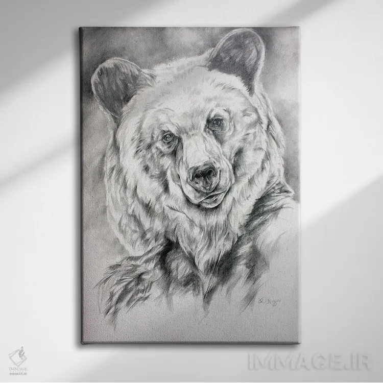 تابلو دکوراتیو طرح خرس گریزلی اثر دریک هیگینز - نمای روبهرو روی دیوار