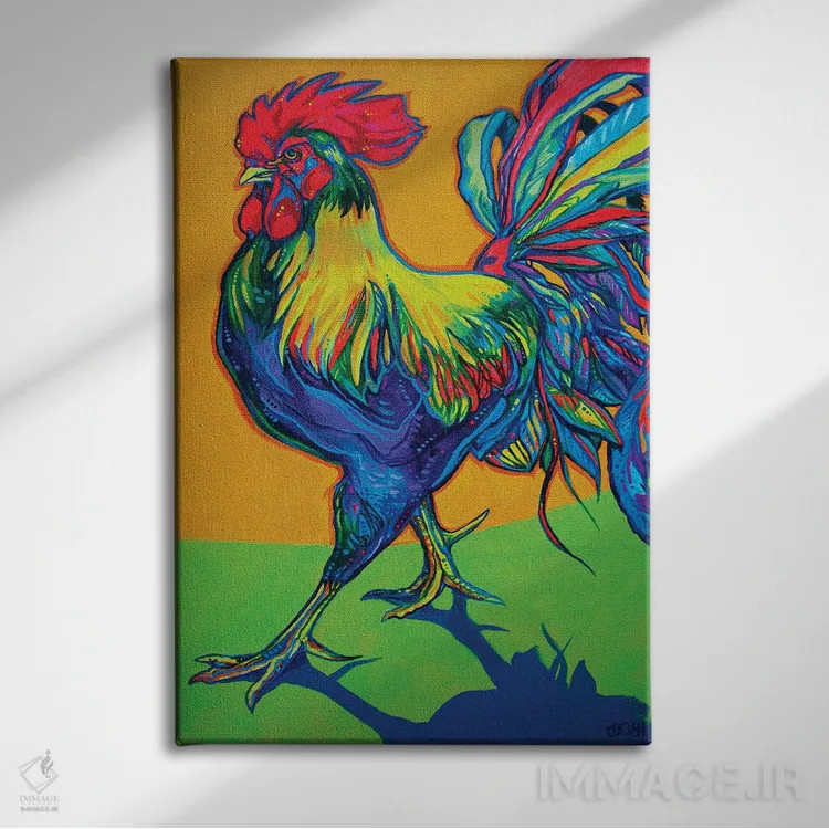 تابلو دکوراتیو خرامیدن خروس اثر دریک هیگینز - نمای روبهرو روی دیوار