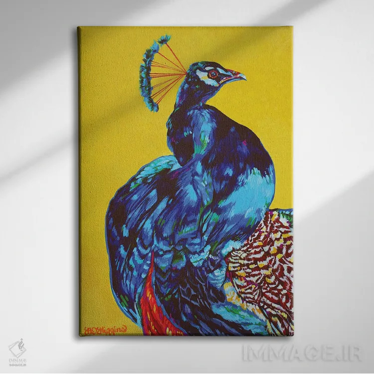 تابلو دکوراتیو طاووس اثر دریک هیگینز - نمای روبهرو روی دیوار