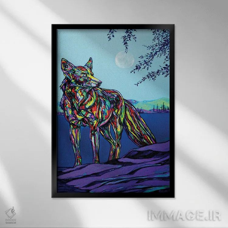 تابلو دکوراتیو کایوت اثر دریک هیگینز - نمای قابدار مشکی