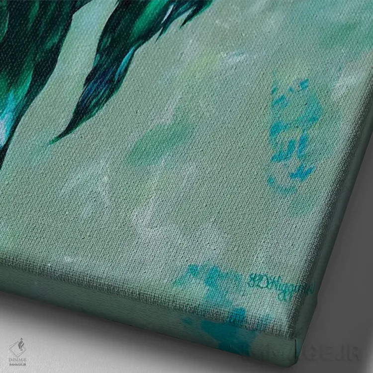 تابلو دکوراتیو گوزن شمالی یشمی اثر دریک هیگینز - نمای نزدیک بافت بوم