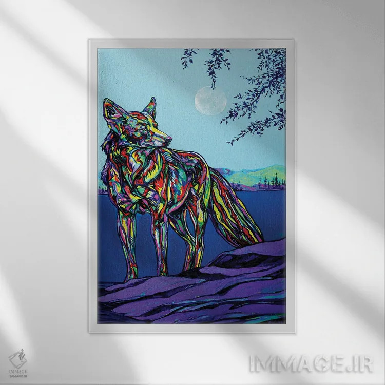 تابلو دکوراتیو کایوت اثر دریک هیگینز - نمای قابدار سفید