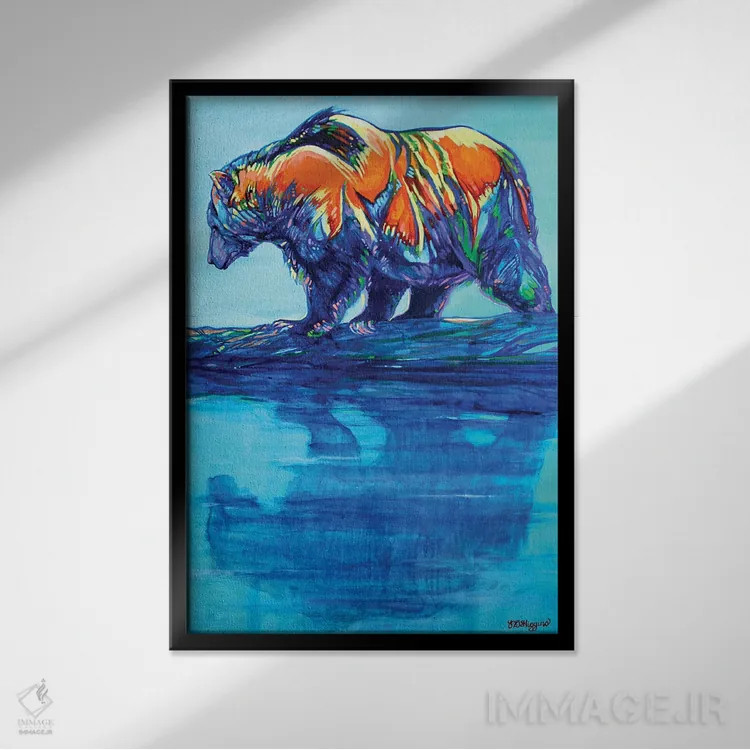 تابلو دکوراتیو خرس گریزلی کوتسماتین اثر دریک هیگینز - نمای قابدار مشکی