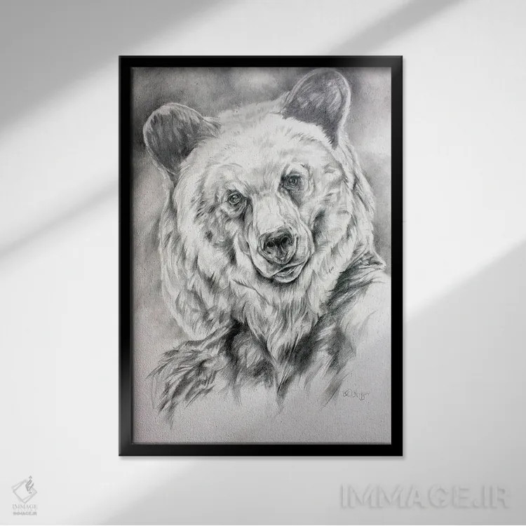 تابلو دکوراتیو طرح خرس گریزلی اثر دریک هیگینز - نمای قابدار مشکی