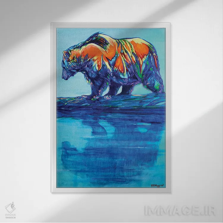 تابلو دکوراتیو خرس گریزلی کوتسماتین اثر دریک هیگینز - نمای قابدار سفید