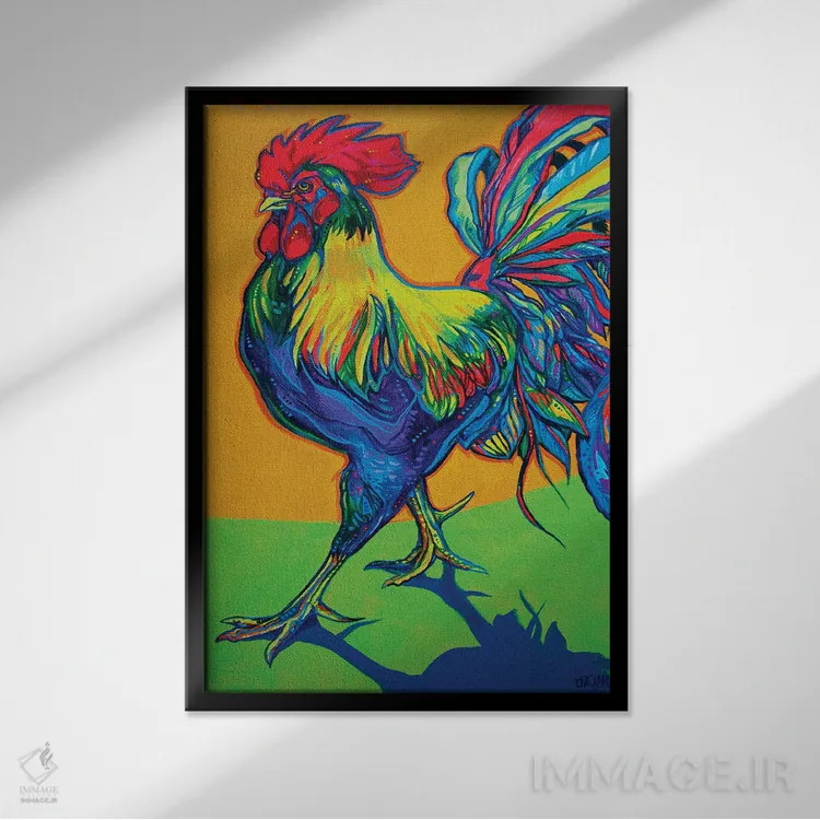 تابلو دکوراتیو خرامیدن خروس اثر دریک هیگینز - نمای قابدار مشکی