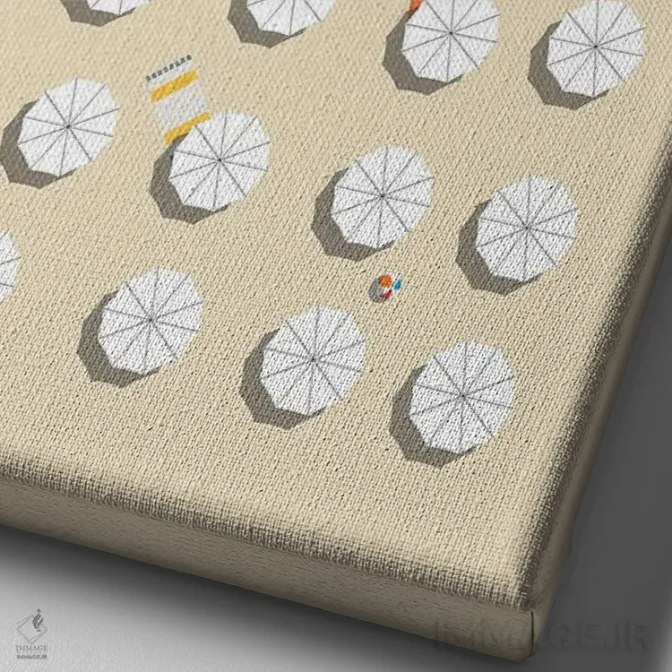 تابلو مینیمال چترها کنار دریا اثر پیج ترنر - نمای نزدیک بافت بوم