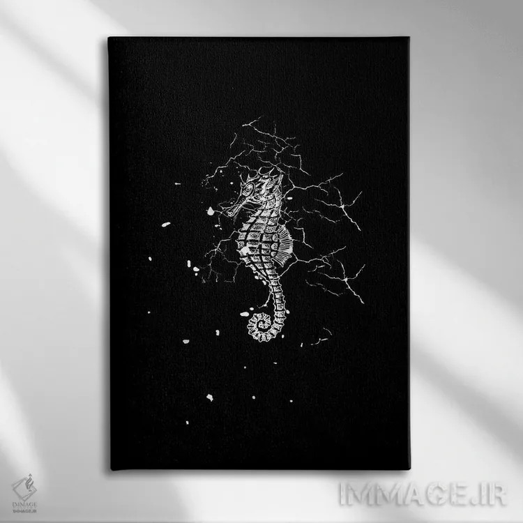 تابلو مدرن اسب دریایی مرمری اثر پیج ترنر - نمای روبهرو روی دیوار