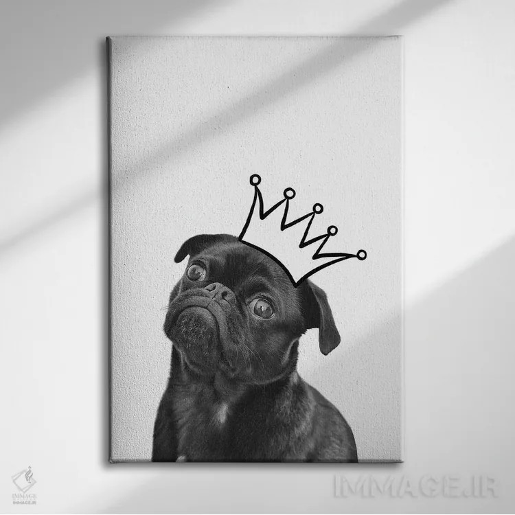 تابلو دکوراتیو توله سگ با تاج - پاگ اثر پیج ترنر - نمای روبهرو روی دیوار
