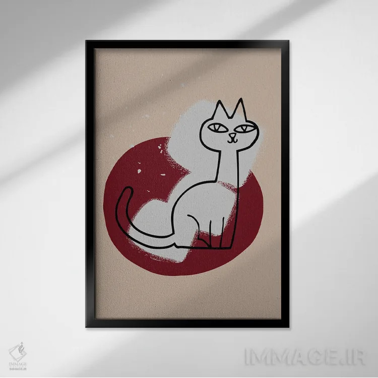 تابلو مینیمال گربه روی زیرانداز اثر پیج ترنر - نمای قابدار مشکی