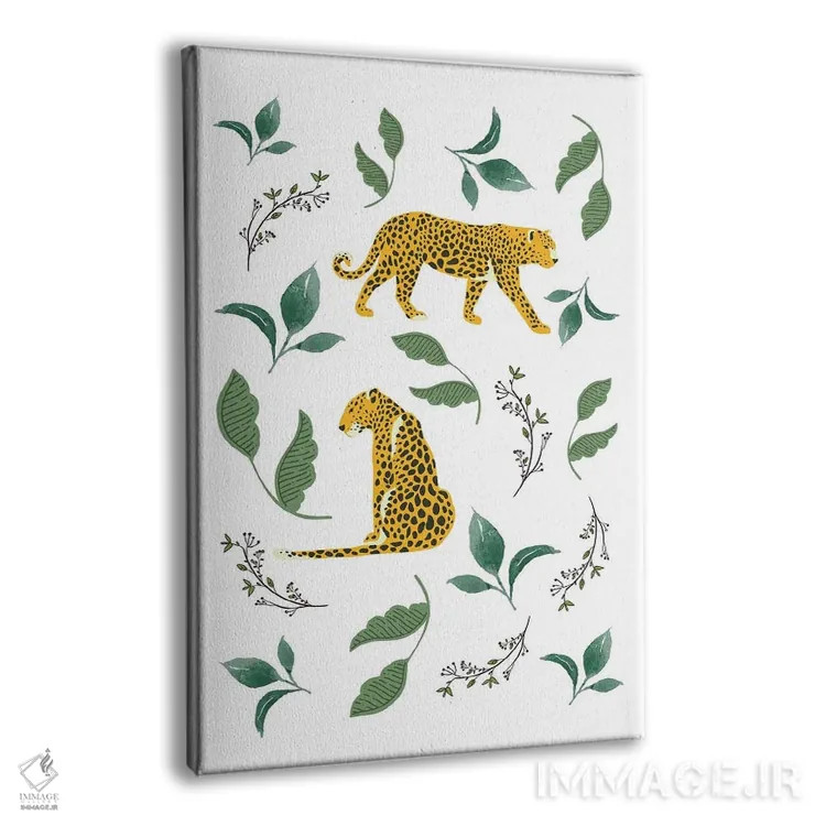 تابلو مینیمال پلنگ های کلاسیک میان برگ های جنگل اثر پیج ترنر - نمای پرسپکتیو محصول