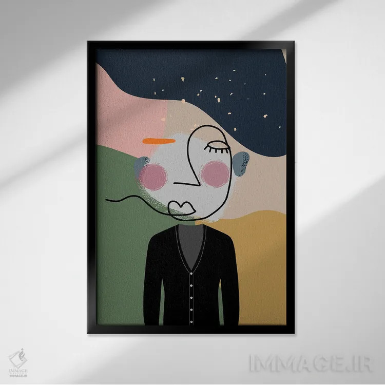 تابلو مینیمال اثر شاهزاده - نقاشی خطی مدرن و قدیمی انتزاعی - نمای قابدار مشکی