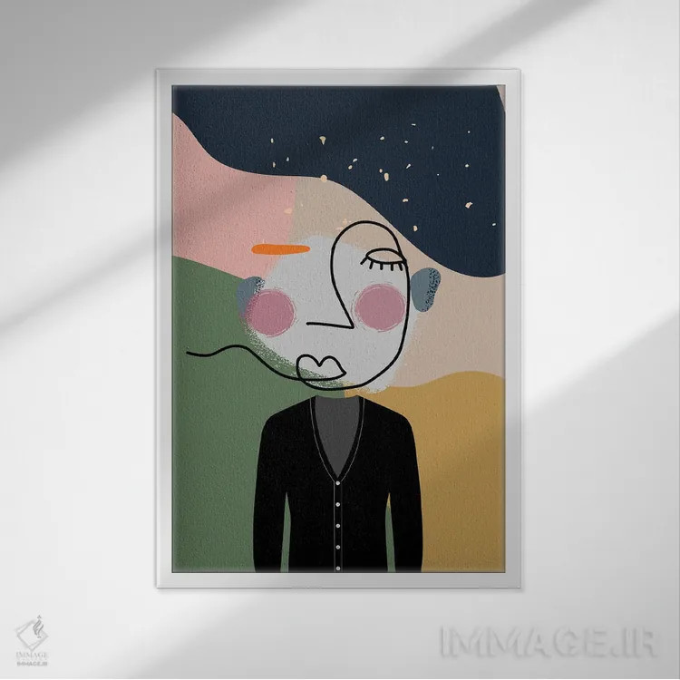 تابلو مینیمال اثر شاهزاده - نقاشی خطی مدرن و قدیمی انتزاعی - نمای قابدار سفید