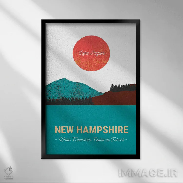 تابلو دکوراتیو سفر قدیمی به دریاچه و جنگل نیوهمپشایر اثر پیج ترنر - نمای قابدار مشکی