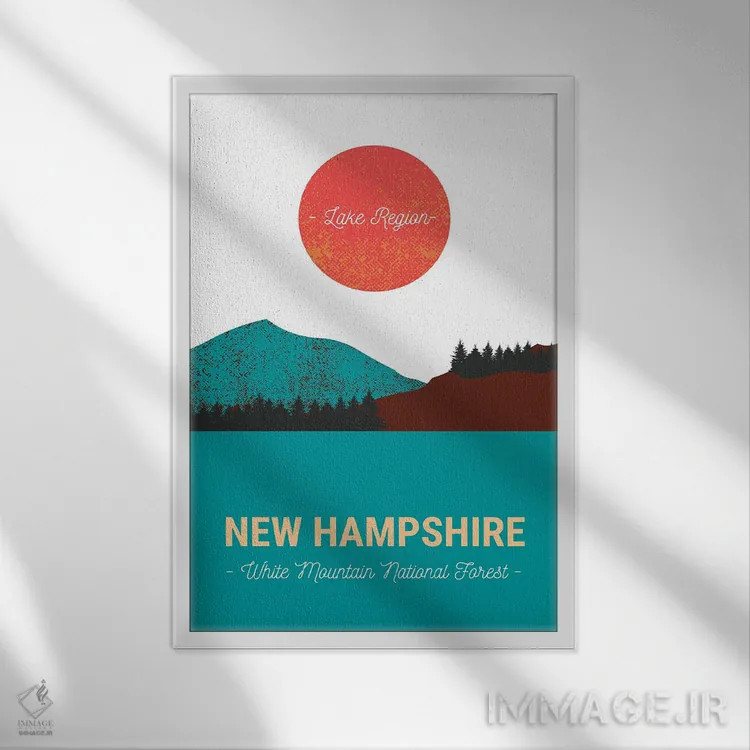 تابلو دکوراتیو سفر قدیمی به دریاچه و جنگل نیوهمپشایر اثر پیج ترنر - نمای قابدار سفید