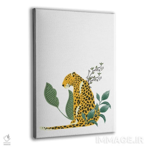 تابلو مینیمال پلنگ قدیمی پنهان شده در میان برگ ها اثر پیج ترنر - نمای پرسپکتیو محصول