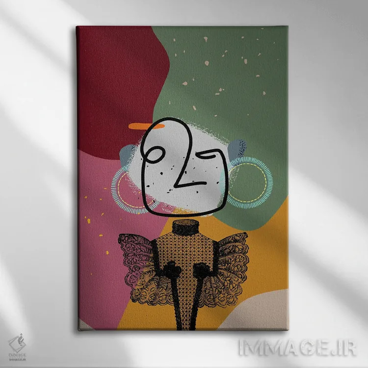 تابلو مینیمال اثر ملکه - نقاشی خطی مدرن و قدیمی انتزاعی - نمای روبهرو روی دیوار