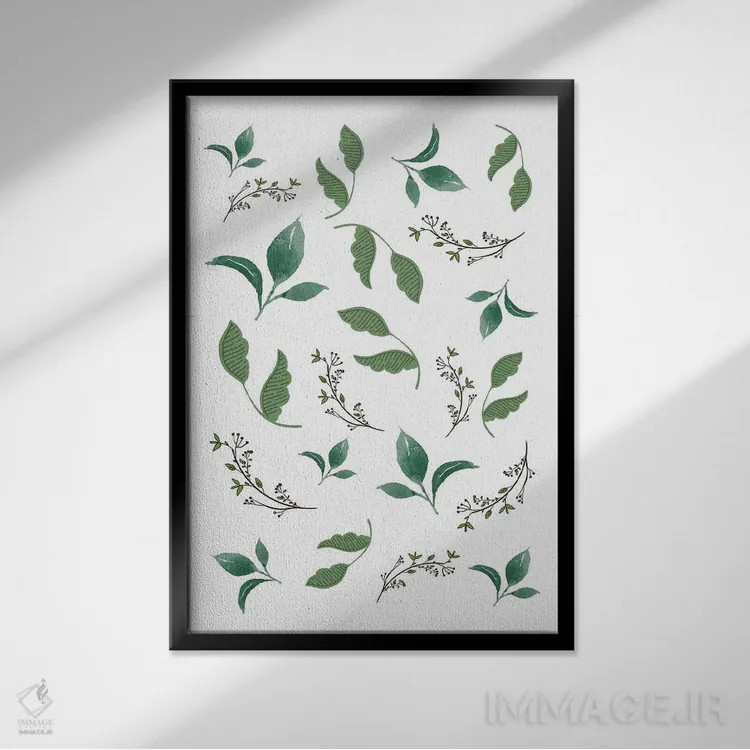 تابلو مینیمال طرح برگ های جنگلی و گیاهی اثر پیج ترنر - نمای قابدار مشکی