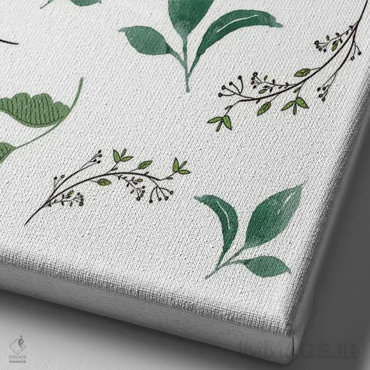 تابلو مینیمال طرح برگ های جنگلی و گیاهی اثر پیج ترنر - نمای نزدیک بافت بوم